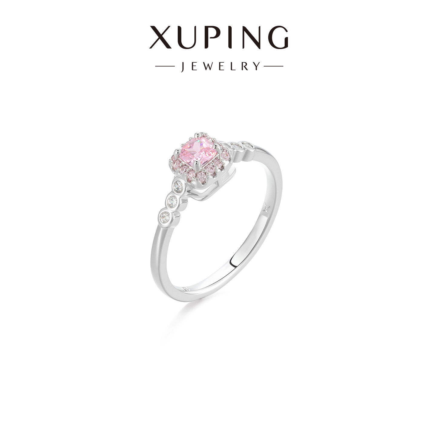 旭平时尚方形简约易搭小方糖气质微镶人造石指环闭口戒指食指环