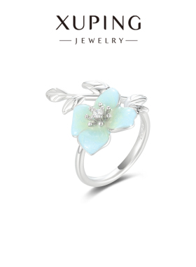 旭平【陌上花开】甜美滴釉四照花朵戒指女树叶纹理指环轻奢食指戒