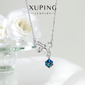 旭平仿水晶系列蝴蝶结方糖项链时尚 几何高级感新款 锁骨链