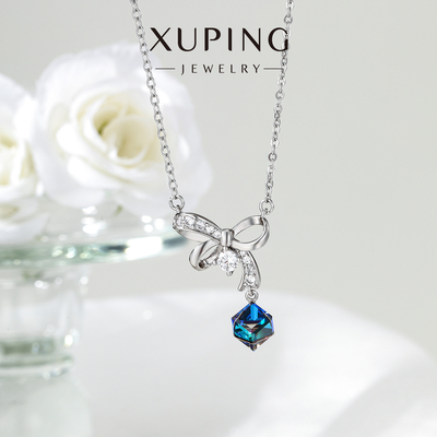 旭平仿水晶系列蝴蝶结方糖项链时尚几何高级感新款锁骨链
