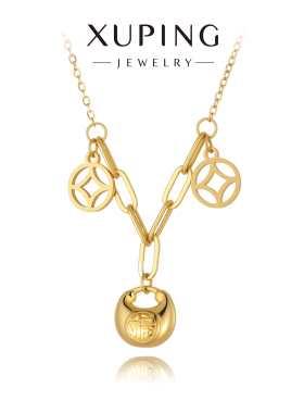 旭平镂空铜钱中古福牌钱袋项链女新中式中古风高级感轻奢锁骨链