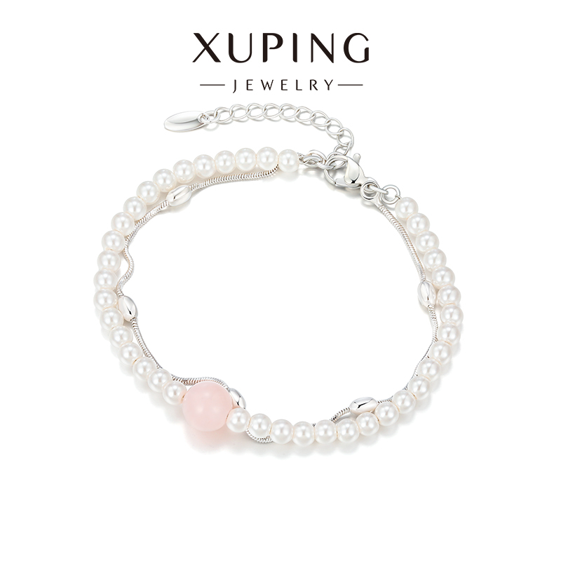 旭平时尚气质简约双层粉色仿珍珠手链女复古新中式气质小众手环