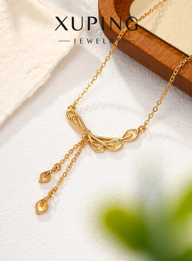 小如马蹄莲长款流苏仿黄金色项链甜美蝴蝶结轻奢高级感灵动锁骨链