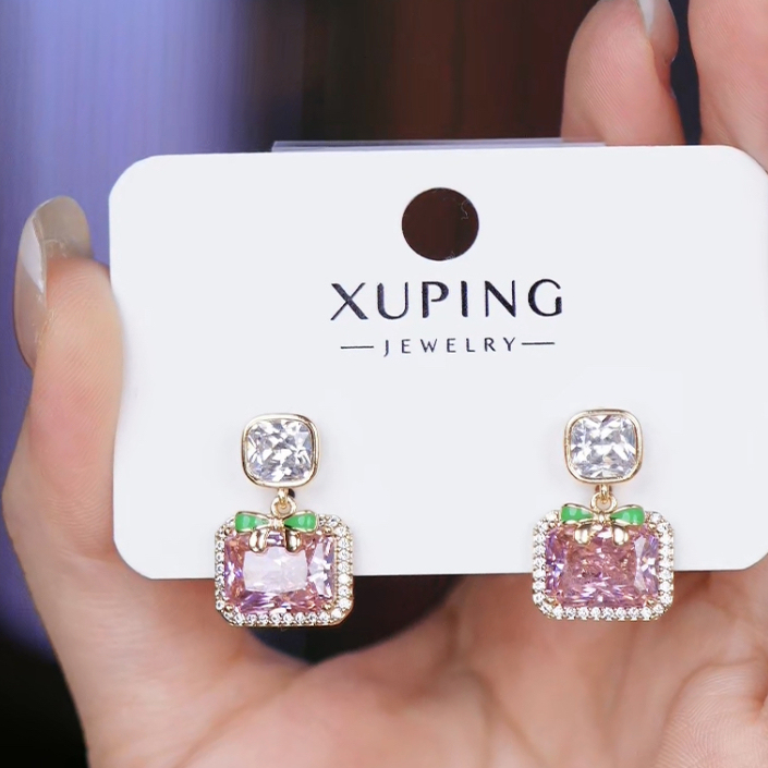 旭平彩宝系列粉色方糖耳钉甜美温柔气质轻奢高级感气质名媛耳饰女