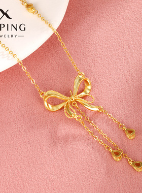 旭平在逃公主蝴蝶结流苏项链女贵气高级感时尚轻奢仿黄金色项链