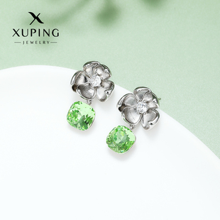 旭平仿水晶花野系列花苞耳环夏季轻奢设计绿色耳钉森系小清新耳饰
