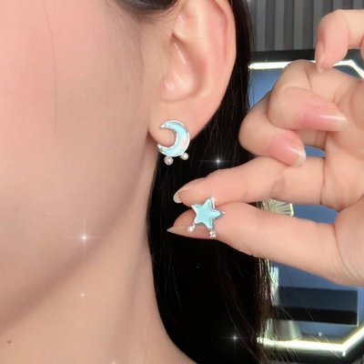 旭平不对称星月仿珍珠耳钉摩卡甜美可爱月亮星星温柔气质易搭耳饰
