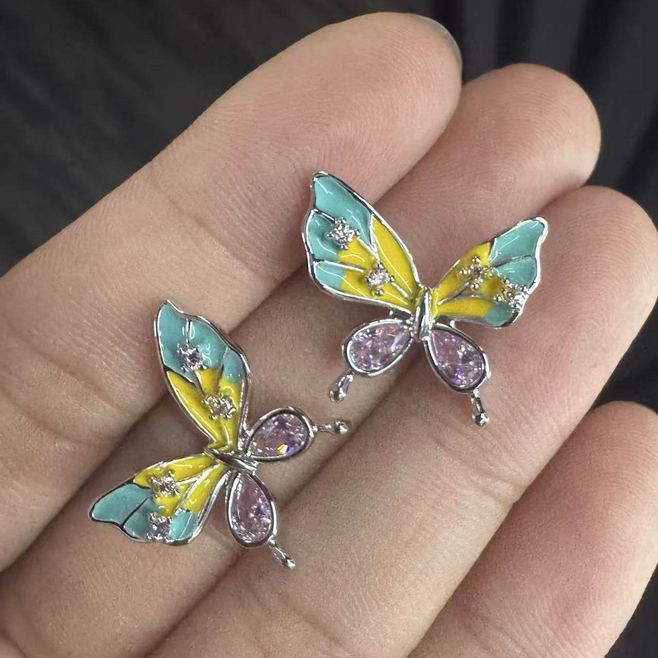 旭平合金彩色滴釉蝴蝶耳钉耳饰,饰品/流行首饰/时尚饰品新,耳钉,淘宝优惠券,粉丝福利购,淘宝优惠卷