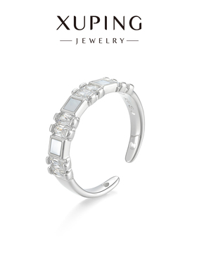 旭平小众设计轻奢仿贝母拼接长方锆简约开口戒指日常通勤易搭指环