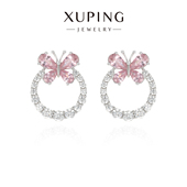 旭平甜美粉色蝴蝶甜甜圈耳钉女温柔气质时尚 轻奢高级感精致耳饰