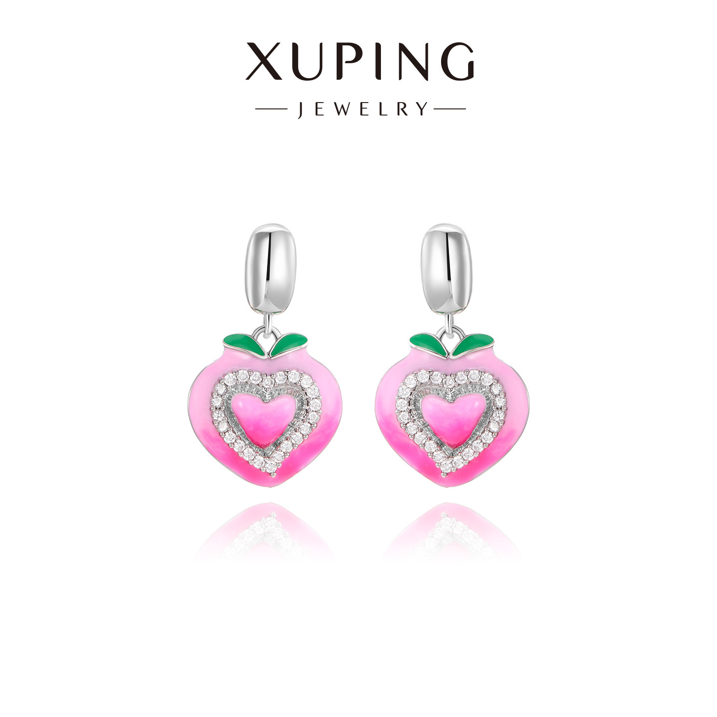 旭平珐琅渐变水蜜桃粉色桃心耳钉森系小清新甜美气质耳饰,饰品/流行首饰/时尚饰品新,耳钉,淘宝优惠券,粉丝福利购,淘宝优惠卷