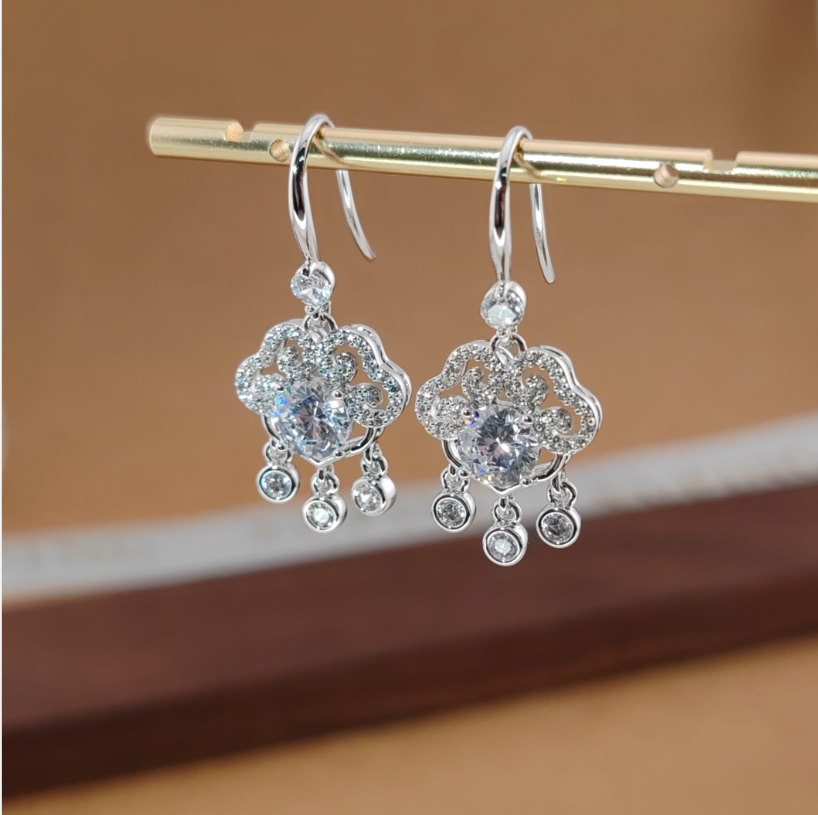 旭平时尚复古中式气质优雅如意锁流苏耳钩耳饰耳环搭新中式 - 旭平饰品旗舰店出品