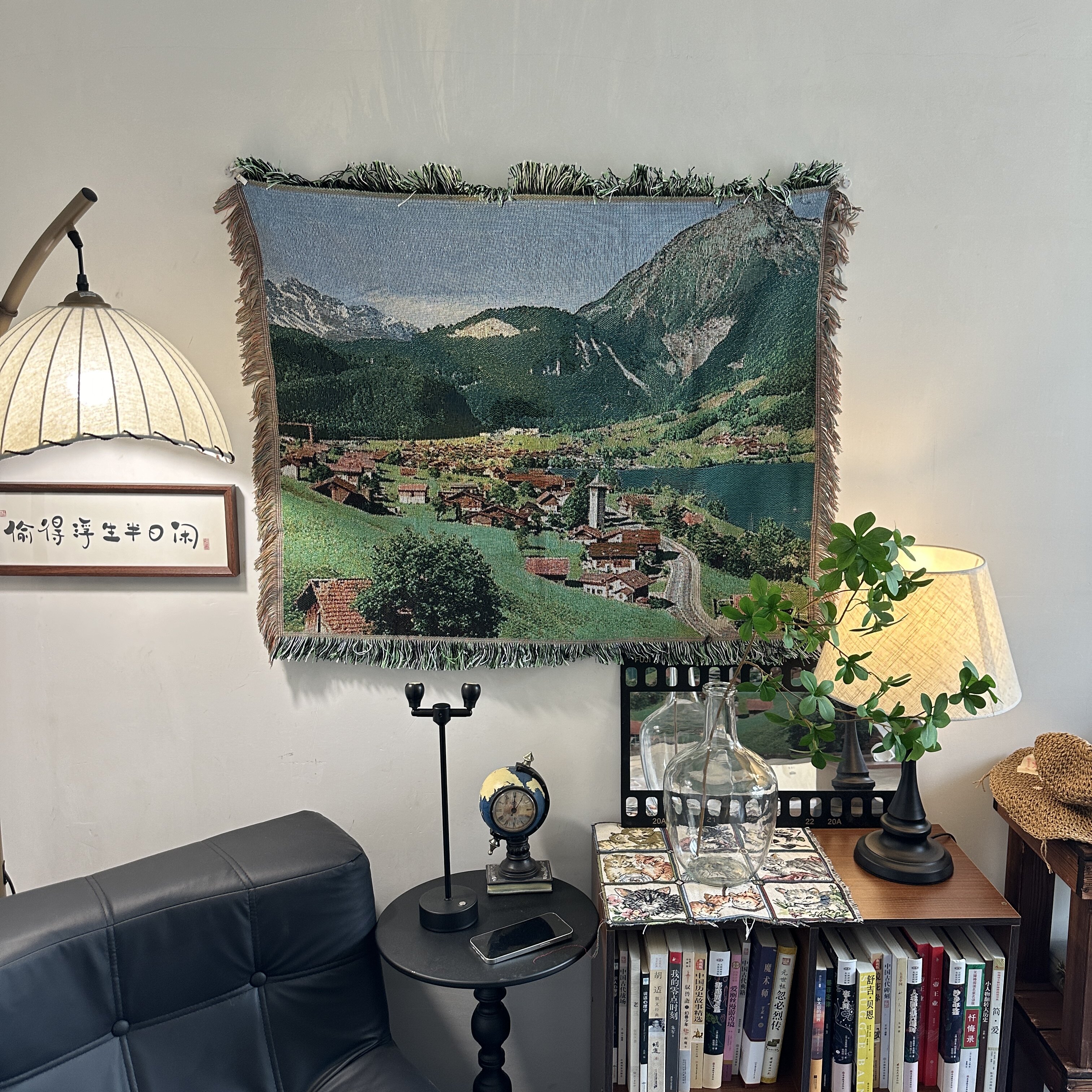北欧小镇风景挂毯墙面装饰挂布背景布提花线毯桌布茶几沙发毯盖巾