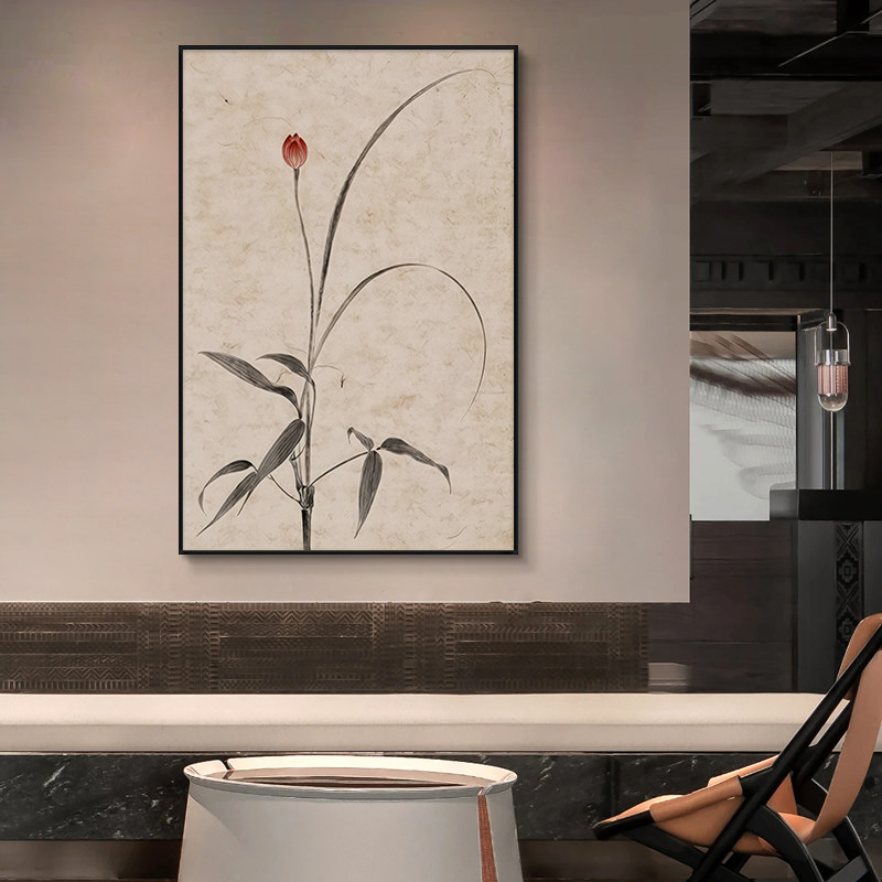 宋代美学装饰画客厅玄关竖版兰花挂画中古风茶室背景墙禅意壁画框
