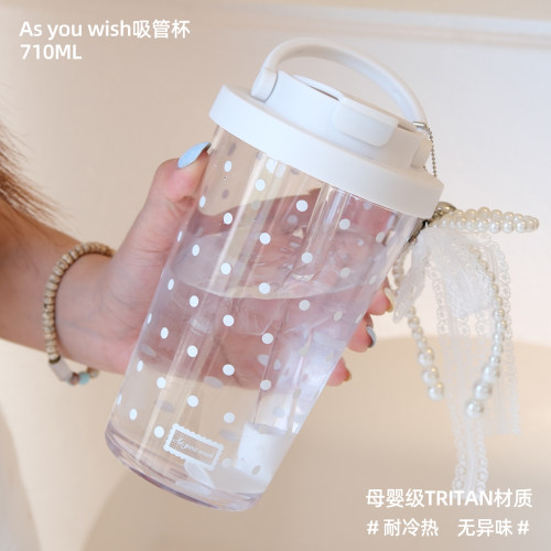 TOPCUP大容量tritan塑料耐高温直饮便携女生高颜值随手吸管水杯子