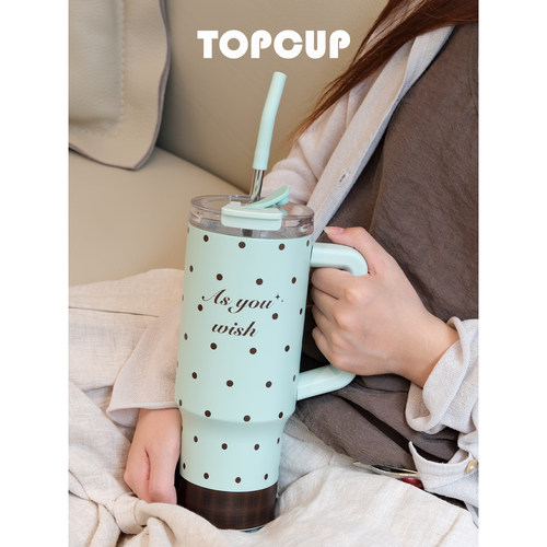 TOPCUP陶瓷内胆女生高颜值保冷保温学生吸管便携大容量冰霸水杯子