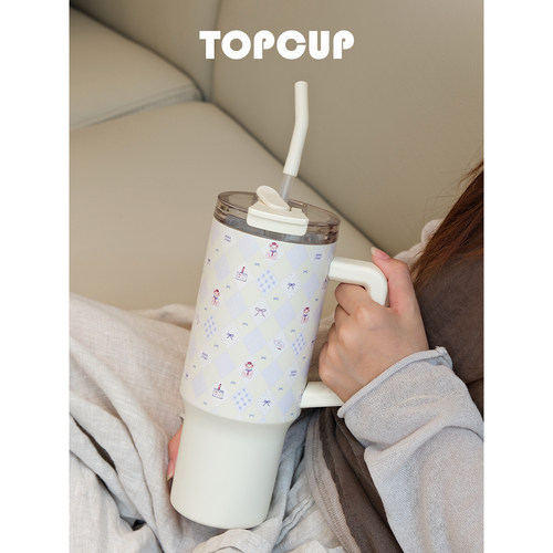 TOPCUP陶瓷内胆女生高颜值可爱保温学生吸管便携大容量冰霸水杯子