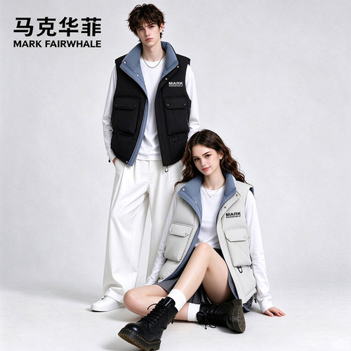 马克华菲美式工装羽绒马甲男款冬