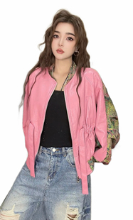 粉色新款皮衣外套女短款小个子机车服夹克上衣