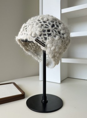 手工编织镂空花朵包头帽秋冬保暖显脸小氛围感毛线帽百搭套头帽潮