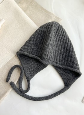 秋冬保暖纯羊毛可系带韩版防寒针织帽毛线帽护耳帽红色新年套头帽