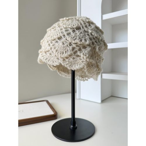 秋冬冷帽针织帽毛线帽妈妈手工钩织毛线帽复古红色驼色女士护耳帽