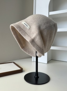 秋冬慵懒风大头围纯色羊毛针织帽时尚堆堆帽保暖护耳帽套头帽冷帽