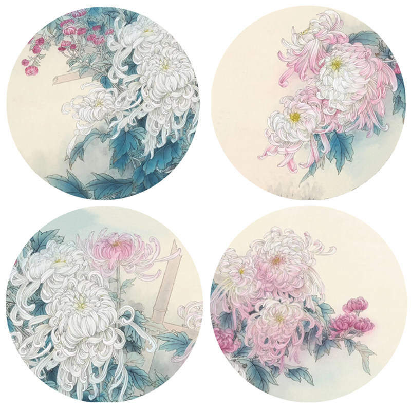 国画工笔画打印白描底稿圆形花卉初学者临摹勾线过稿练习