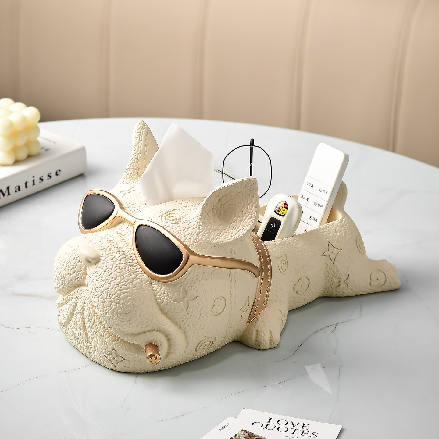 创意法斗犬纸巾盒轻奢高档摆件