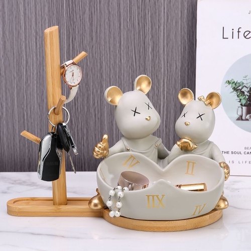 轻奢暴力熊玄关钥匙收纳摆件客厅桌面家居装饰品摆设乔迁送礼好物