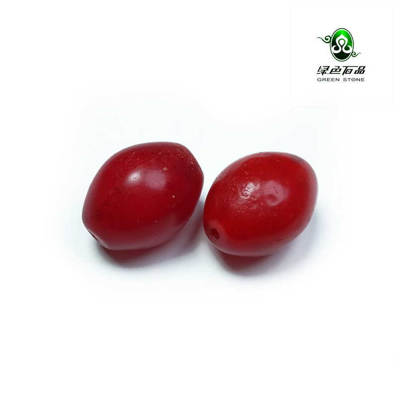 lssp/绿色石品wp280 不还价 一对装 清代大颗粒橄榄老琉璃配珠