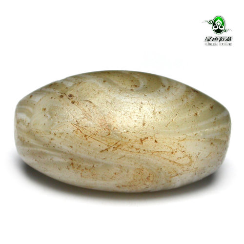 lssp/绿色石品gz2816 不还价明清时期缠丝绞胎老琉璃珠保真包老
