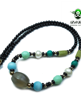 lssp/绿色石品wp1176 不还价 清代茶色多棱老萤石素雅款锁骨项链