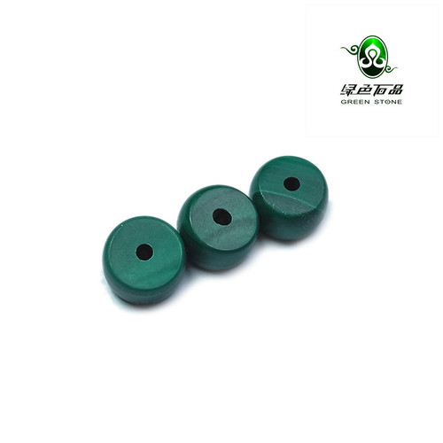 lssp/绿色石品wp1045 不还价 多颗小隔珠清代老孔雀石剁型珠3粒