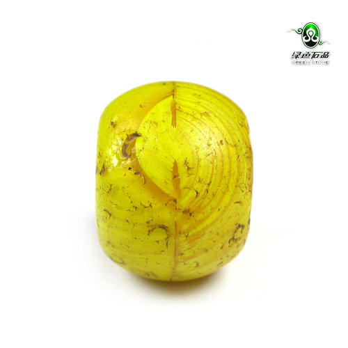 lssp/绿色石品gz1063-不还价清代黄色雪巴琉璃珠包老多宝配珠