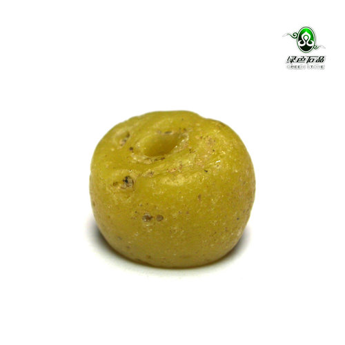 lssp/绿色石品gz988-不还价 百年老珠清代老黄琉璃珠DIY多宝配珠