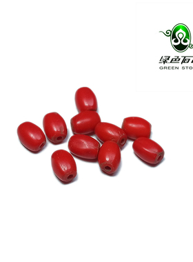 lssp/绿色石品wp998 不还价 清代牛血红色DIY老雪巴琉璃橄榄散珠