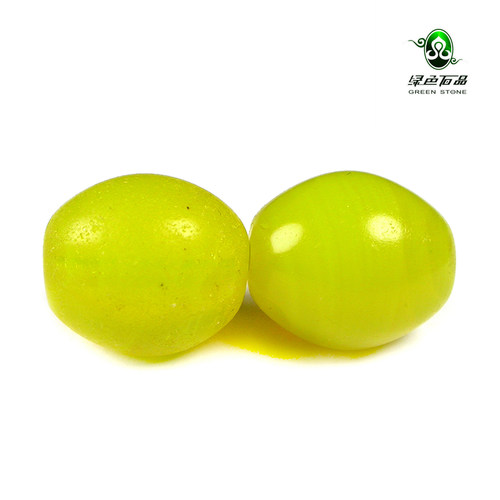 lssp/绿色石品wp12 不还价柠檬黄橄榄老珠清代琉璃对珠多宝配件