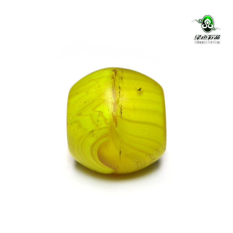 lssp/绿色石品gz783-不还价 散珠清代老雪巴琉璃DIY佛珠配珠