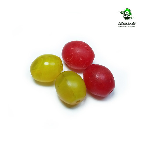 lssp/绿色石品wp109 不还价 多颗老古珠 清代老琉璃橄榄珠2对装