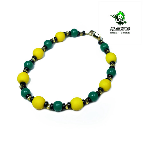 lssp/绿色石品wp1304 不还价 清代黄色雪巴琉璃男女士款圆珠手链