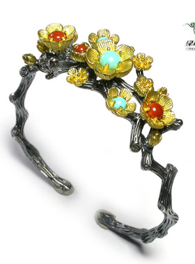 南红925银镶嵌手镯不还价