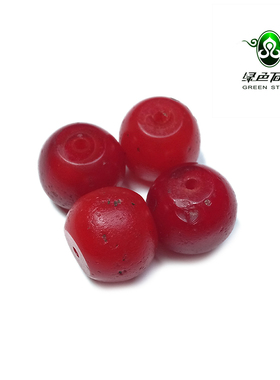 lssp/绿色石品wp624 不还价 清代DIY多颗配珠红色老琉璃珠隔珠子