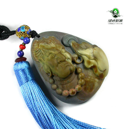 lssp/绿色石品mz2782 不还价天然海洋石玛瑙鬼头手玩件原石把件