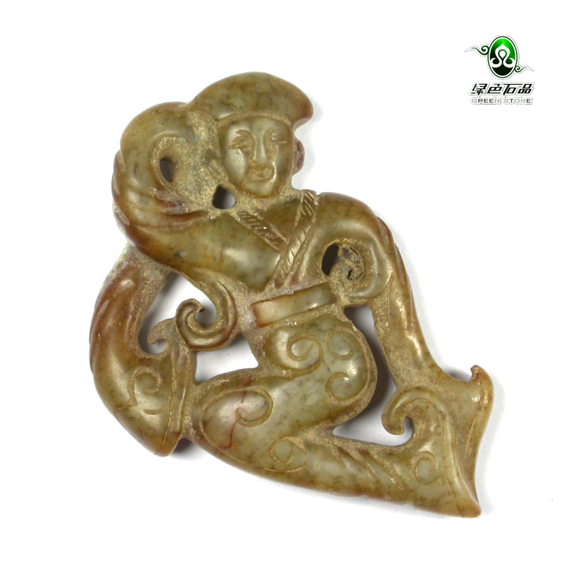 lssp/绿色石品mz3371 不还价仿古玉雕和田玉侍女小把件手工玉石坠