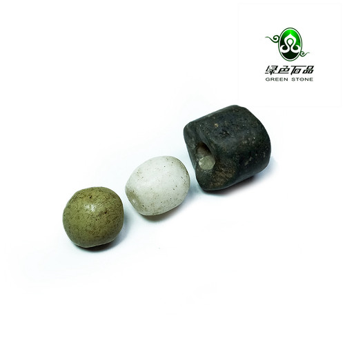 lssp/绿色石品wp1101 不还价 高古老珠3粒地方石质DIY多宝散珠