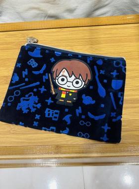 外贸出口 哈利波特藏蓝色植绒烫印拉链收纳包可做证件收纳