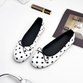 休闲内增高软底单鞋 新款 潮 女2026夏季 复古波点浅口蝴蝶结芭蕾舞鞋