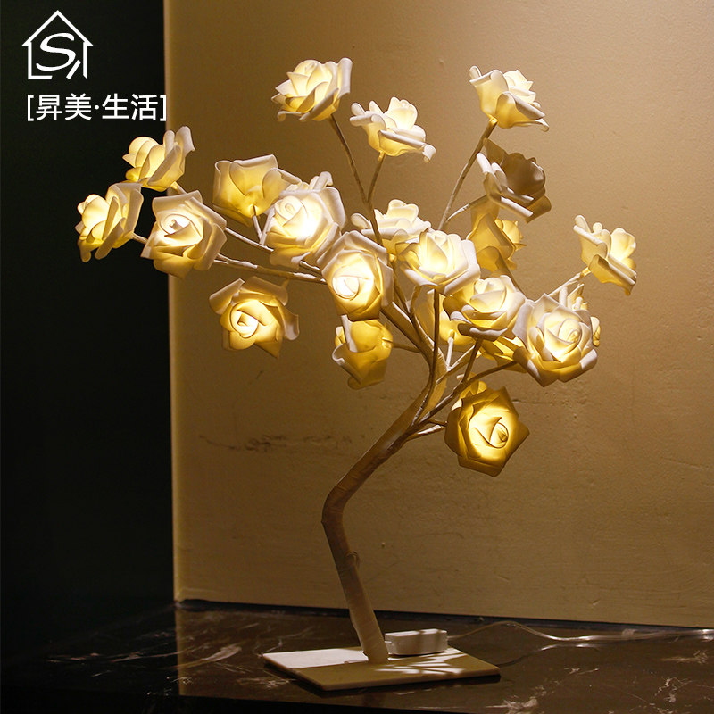 房间氛围床头客厅节日装饰仿真花玫瑰花led树形装饰灯创意造型灯