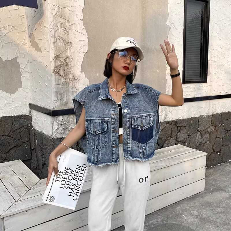 2024春夏装短款无袖牛仔马甲女韩版个性百搭背心宽松网红chic马夹